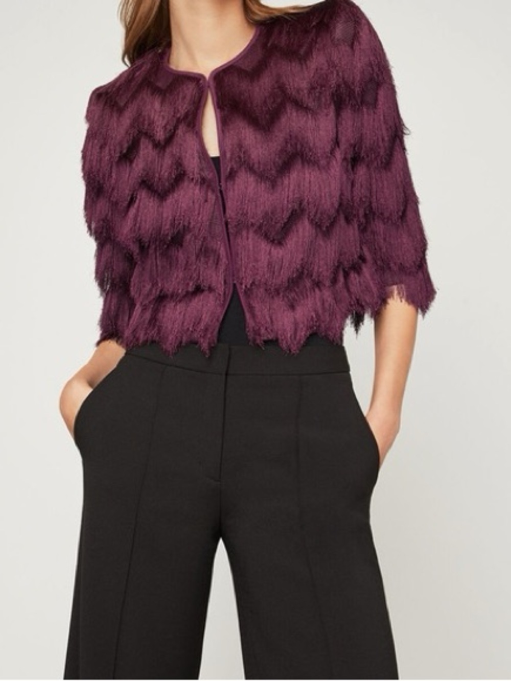 BCBGMAXAZRIA Jaxon Crochet Fringe Crop Jacket XXS Indie Sleaze Whimsigoth NWT